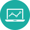 Laptop icon with graphs in a green circle.