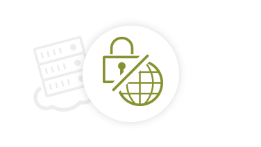 Split icon of a padlock and globe infront of a cloud server