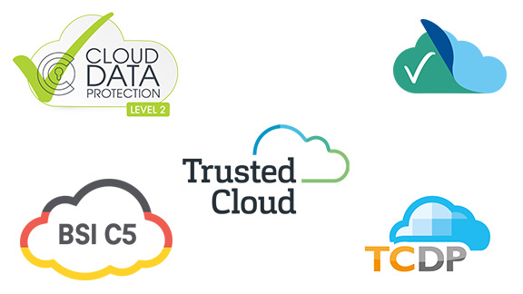 Overview of important certificates for the public sector: Cloud Data Protection Level 2, TCDP, Trusted Cloud, BSI C5