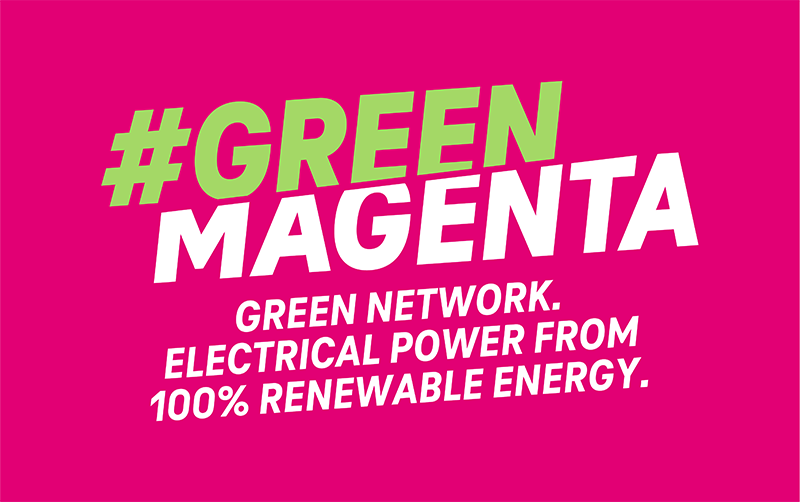 Magenta-colored logo of Deutsche Telekom's "#GreenMagenta" sustainability label