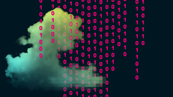 Grafik mit farbiger Wolke und Computer Code