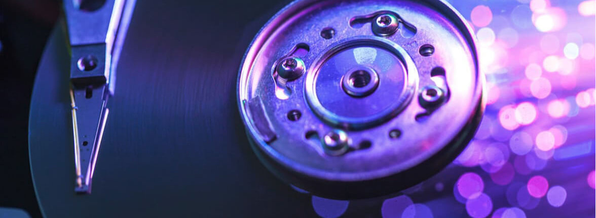 Macro shot of the inside of a hard disk