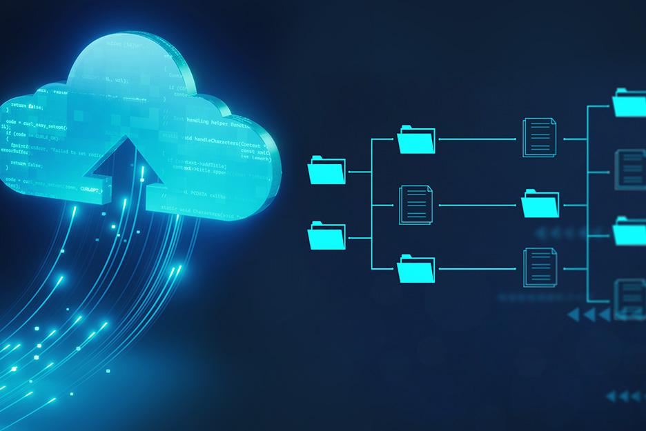 A cloud next to a document path symbolizing the migration of Oracle databases to the cloud using Oracle-optimized
