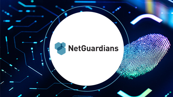 NetGuardians Logo vor einem Fingerabdruck