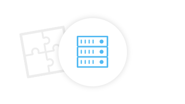 Icon von Speicher-Hardware mit verbundenen Puzzleteilen im Hintergrund