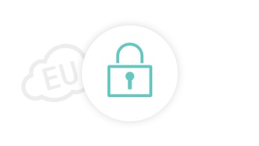 Icon composition of padlock and cloud with "EU" lettering