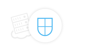 Light blue shield, behind it icon for database in the cloud
