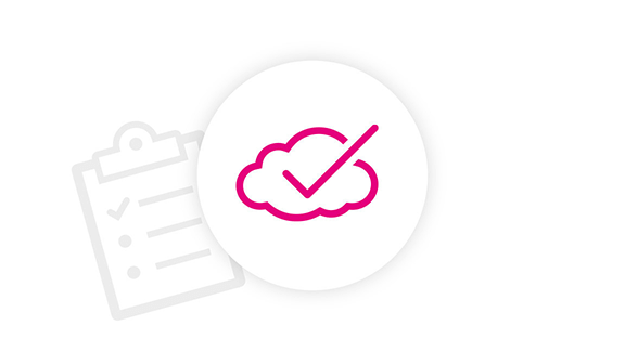 Icon of a cloud with a checkmark infront of a clipboard