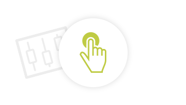 Icon of a hand pointing with slider toggles in the background