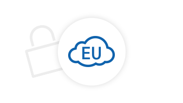 Cloud mit EU logo und Schließfach im Hintergrund.