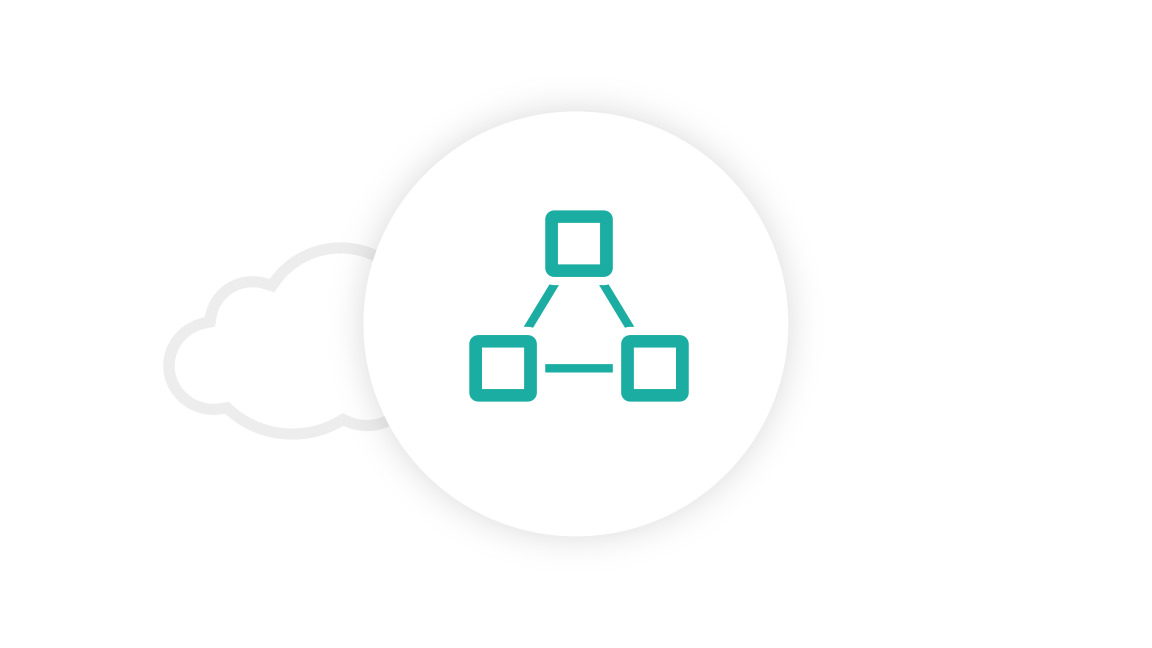 Green network icon on a white background with a cloud.