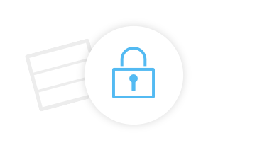 Light blue lock icon, behind it icon for database