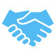 Blue icon of shaking hands.
