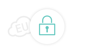 Icon of a padlock infront of an EU cloud