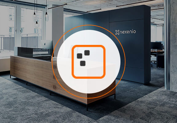 neXboard logo in front of a photo of a entrance area of an office.