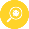 Icon with a virus in a magnifying glass 