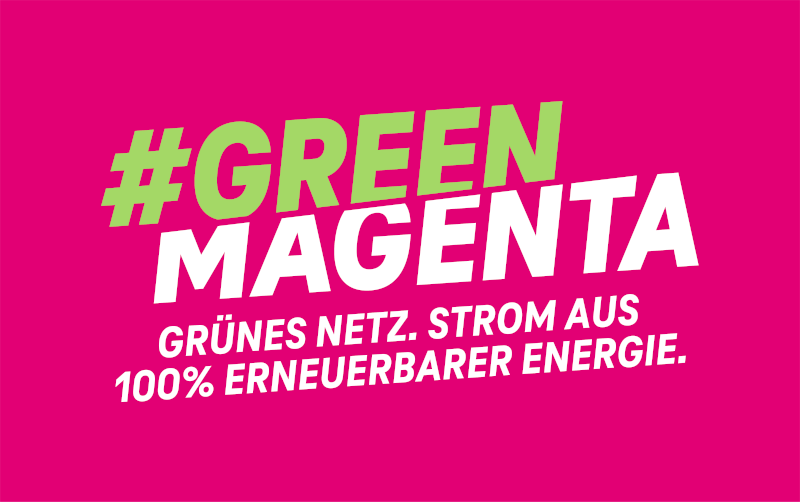 Magentafarbenes Logo des Nachhaltigkeitslabels „#GreenMagenta“ der Deutschen Telekom