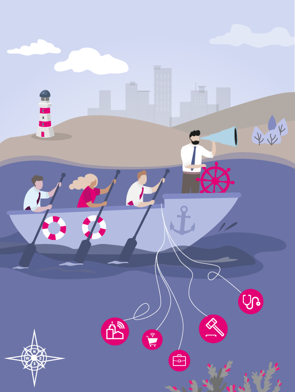 Business Navigator: Kunden & Projekte Illustration der Open Telekom Cloud Kunden & Projekte