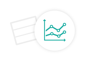 Icon showing an upwards trending line graph with data storage hardware in the background.