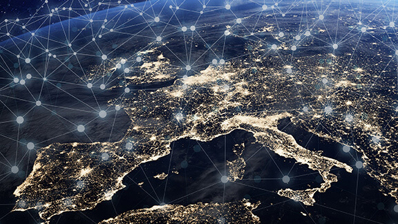 Map of Europe with networked light points