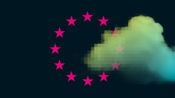 Grafik mit farbiger Wolke und europäischem Sternenkreis