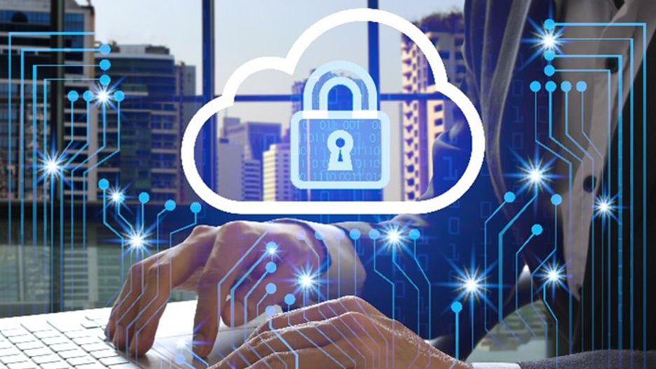 Gold standard in the cloud industry: Open Telekom Cloud certified according to BSI C5:2020, and SOC 1, SOC 2, SOC 3 Hands of a man on a laptop keyboard, in the foreground of the picture a digital lock in a cloud