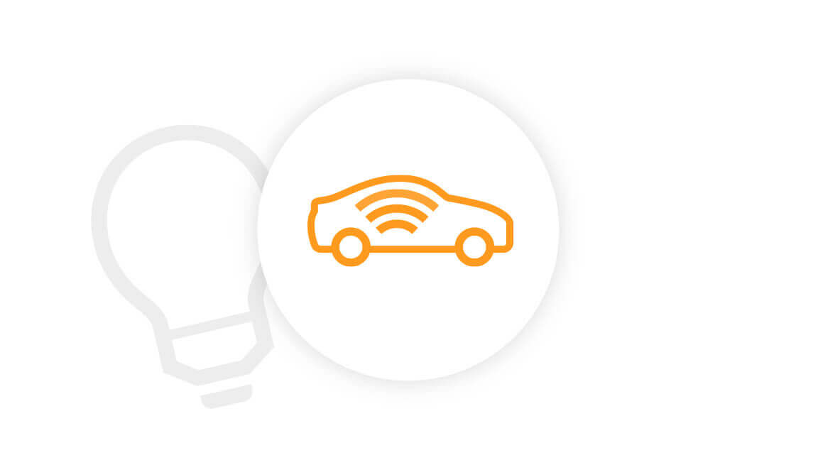 Icon of a connected car infront of a lightbulb