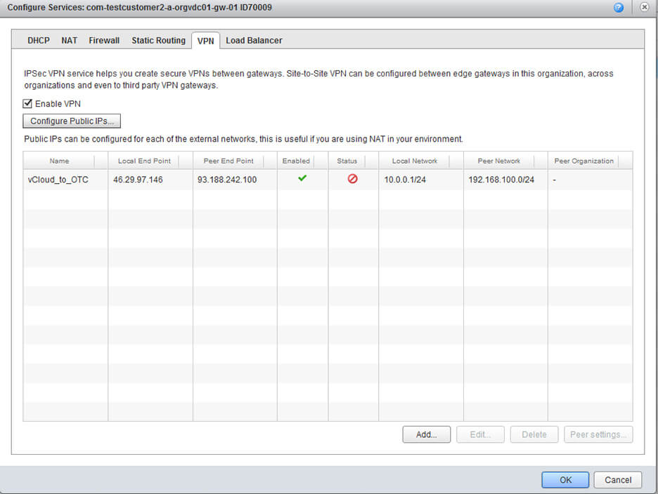 Screenshot of the configuration Service at VPN overview.