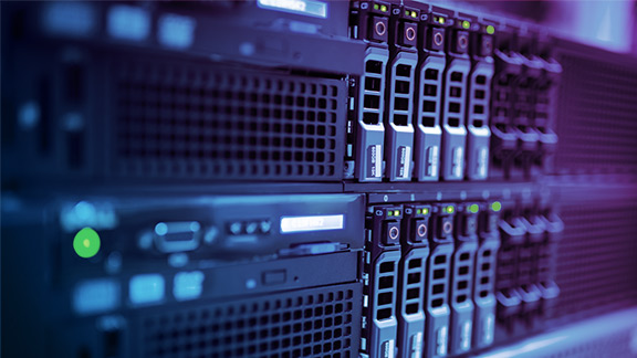 Close-up of a server with various connections