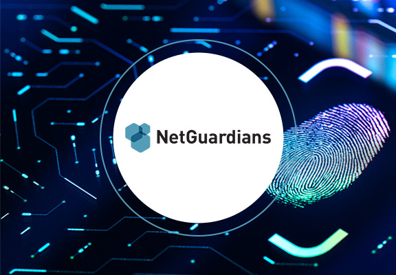 NetGuardians logo infront of a futuristic fingerprint scanner