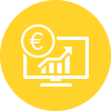Icon of a upwards trending line graph with a Euro symbol