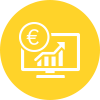 Icon eines steigenden Balkendiagramms mit Euro Symbol