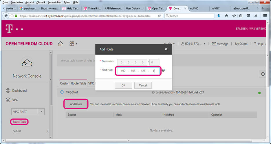 Screenshot der Oberfläche zum Hinzufügen eines Routings.