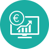 Icon with screen, euro coin and diagram