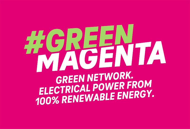 Magenta-colored logo of Deutsche Telekom's "#GreenMagenta" sustainability label