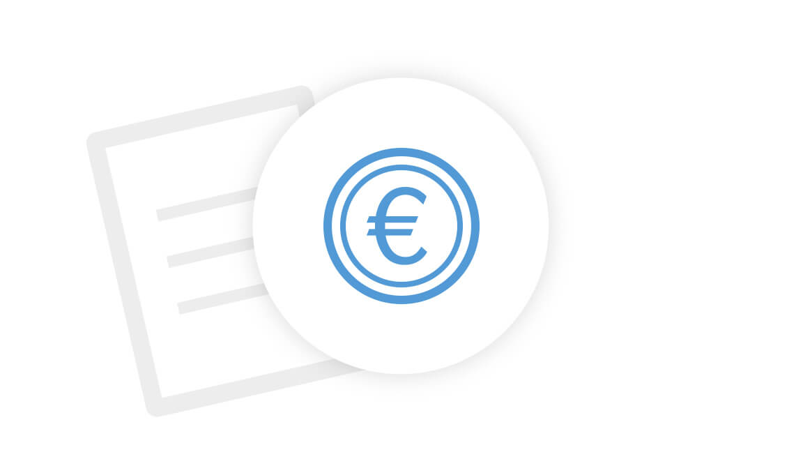 Blue Euro coin on a white background with a light gray pin piece.