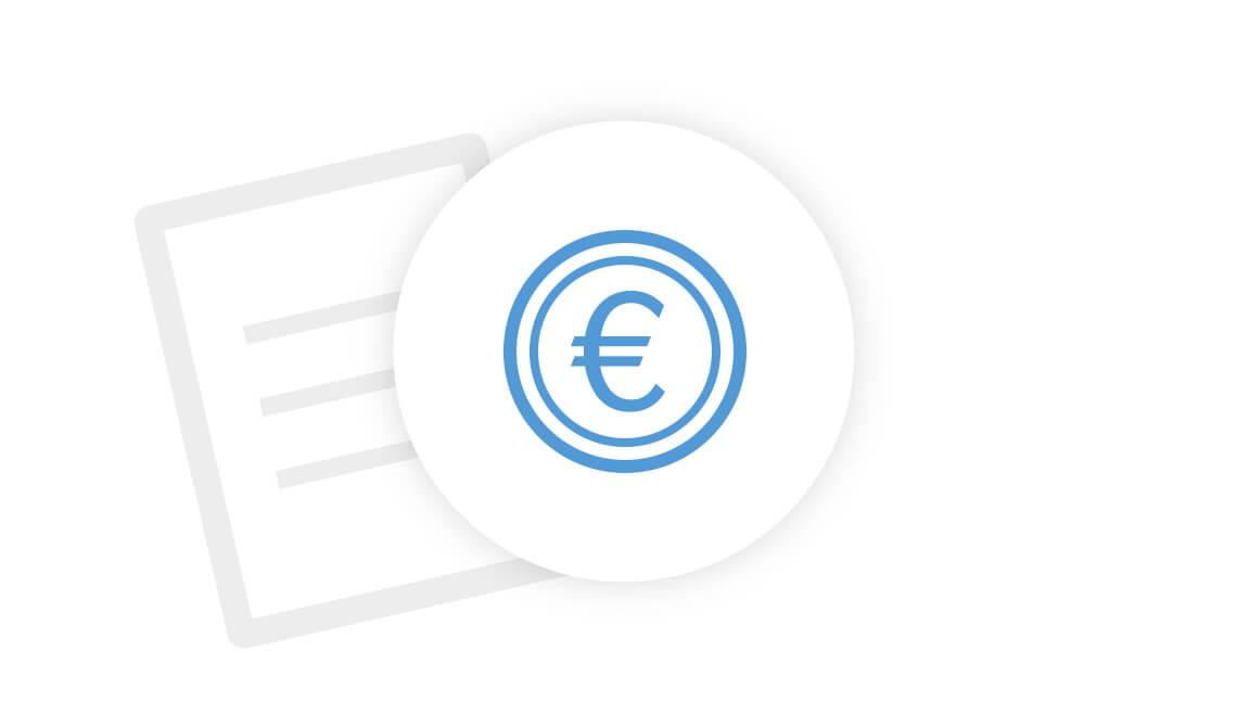 Blue Euro coin on a white background with a light gray pin piece.