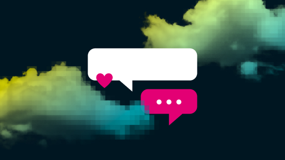 Grafik mit farbigen Wolken und Sprechblasen