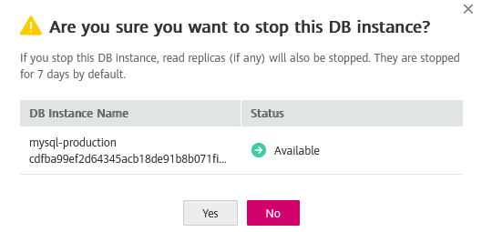 Bestätigungsfrage um eine DB-Instanz zu stoppen