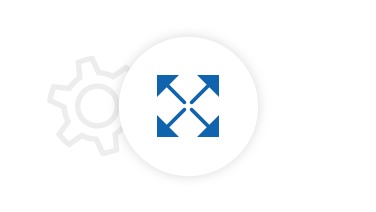 Icon composition of scaling symbol and gear wheel