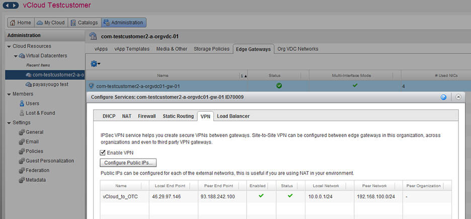 Screenshot shows the VPN vCloud status.