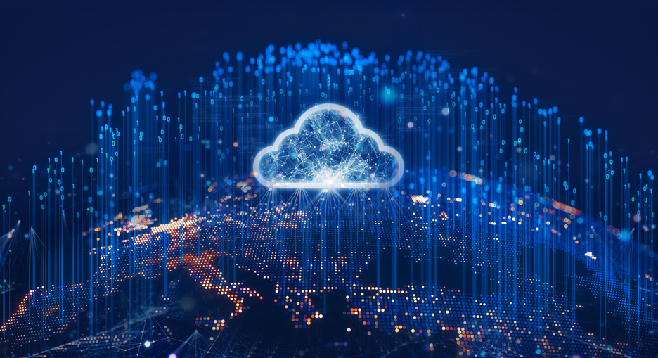 Cloud-Technologie für Europa – sicher, vernetzt und leistungsstark. Visualisierung einer Cloud über einer digital dargestellten Europakarte mit leuchtenden Netzwerken und Datenströmen, sinnbildlich für europäische Cloud-Infrastruktur und Datenvernetzung.