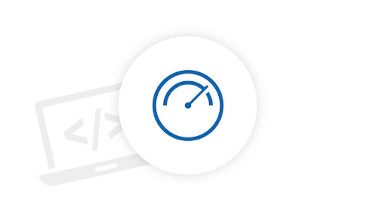 Icon of a speedometer with a laptop in the background