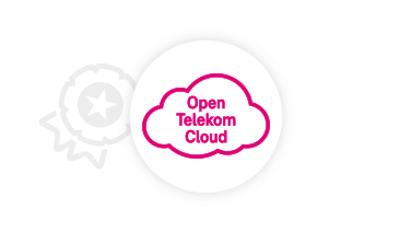 Open Telekom Cloud Logo auf weißem Hintergrund mit einer hellgrauen Auszeichnung.