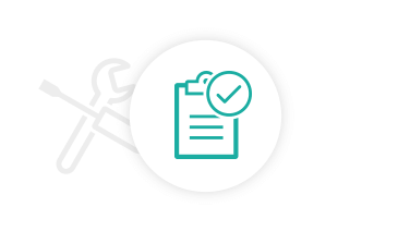 Clipboard icon with a check mark superimposed.