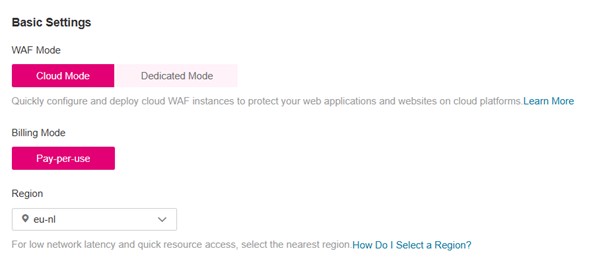 Ein Screenshot zeigt die Grundeinstellungen der WAF mit ausgewähltem CloudWAF Modus
