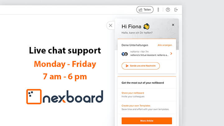 Screenshot of the  Live chat support page: Monday till Friday, 7 am until 6 pm.