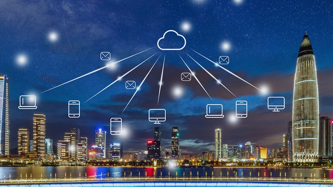 Skyline with graphics of terminals