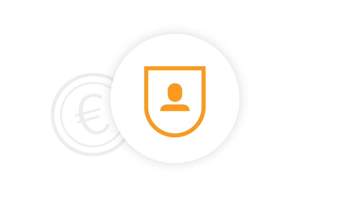 Orange data protection icon on white background with an coin.
