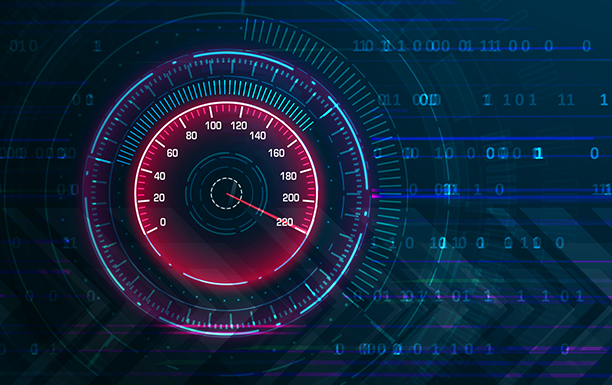 Digitaler Tacho symbolisiert schnelle und einfache Migration von KI-Applikationen